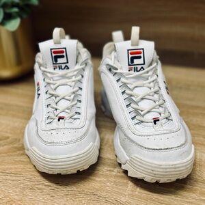 FILA Women's Disruptor II Premium Shoes White/Navy/Red 7.5